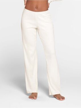 NEW SKIMS Cotton Rib Picot Straight Pant Umber Wide Leg Cream Lounge Pants 3X